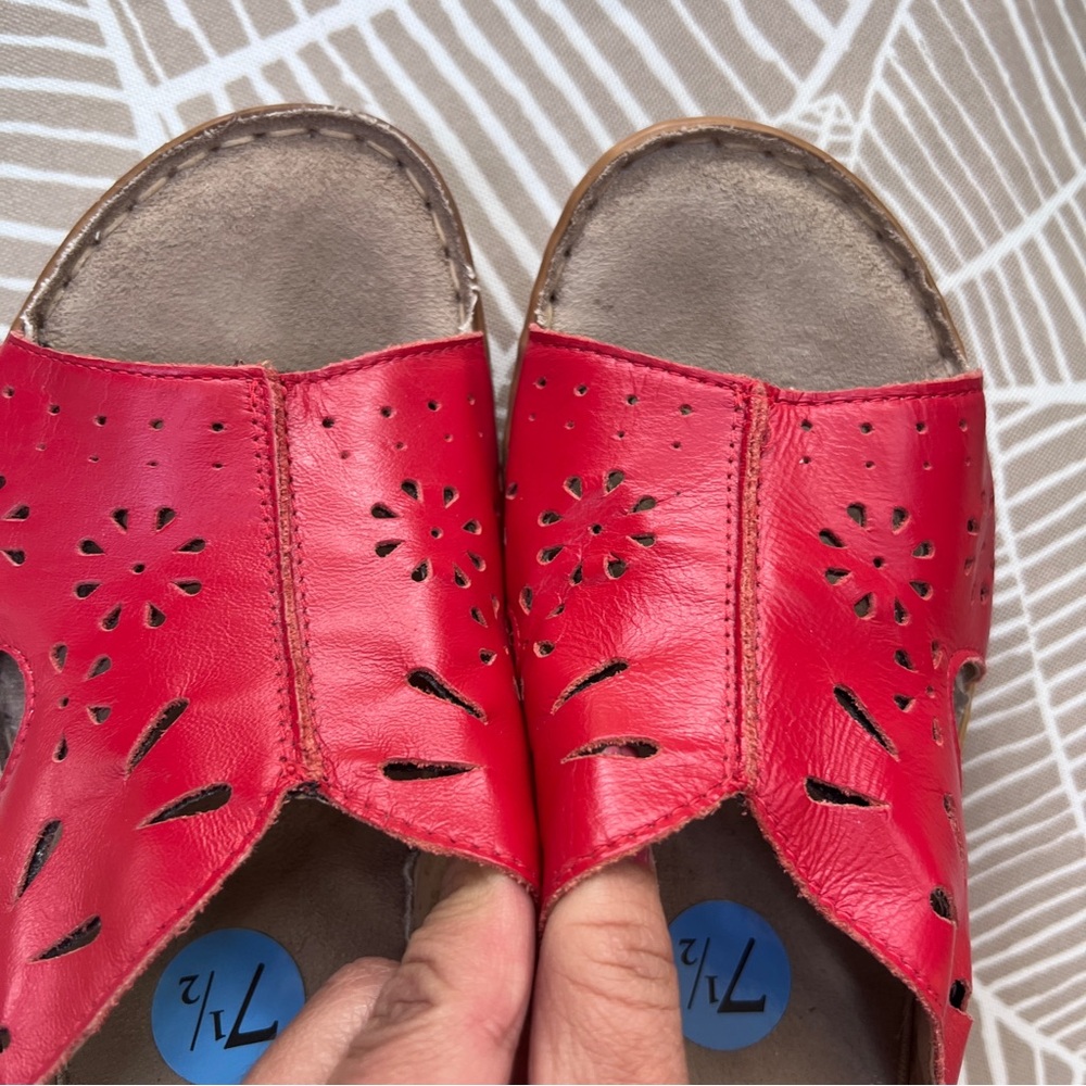 Shoes | Perforated Red Leather Slip On Wedge Sandal Size 7.5 - Picture 2 of 4